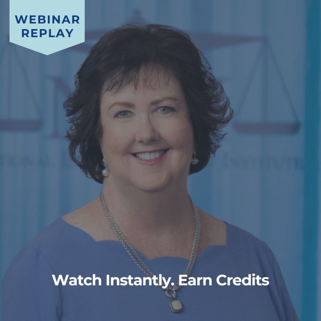 NELI employee in profile shot with the words "Webinar Replay" and "Watch Instantly, Earn Credits"