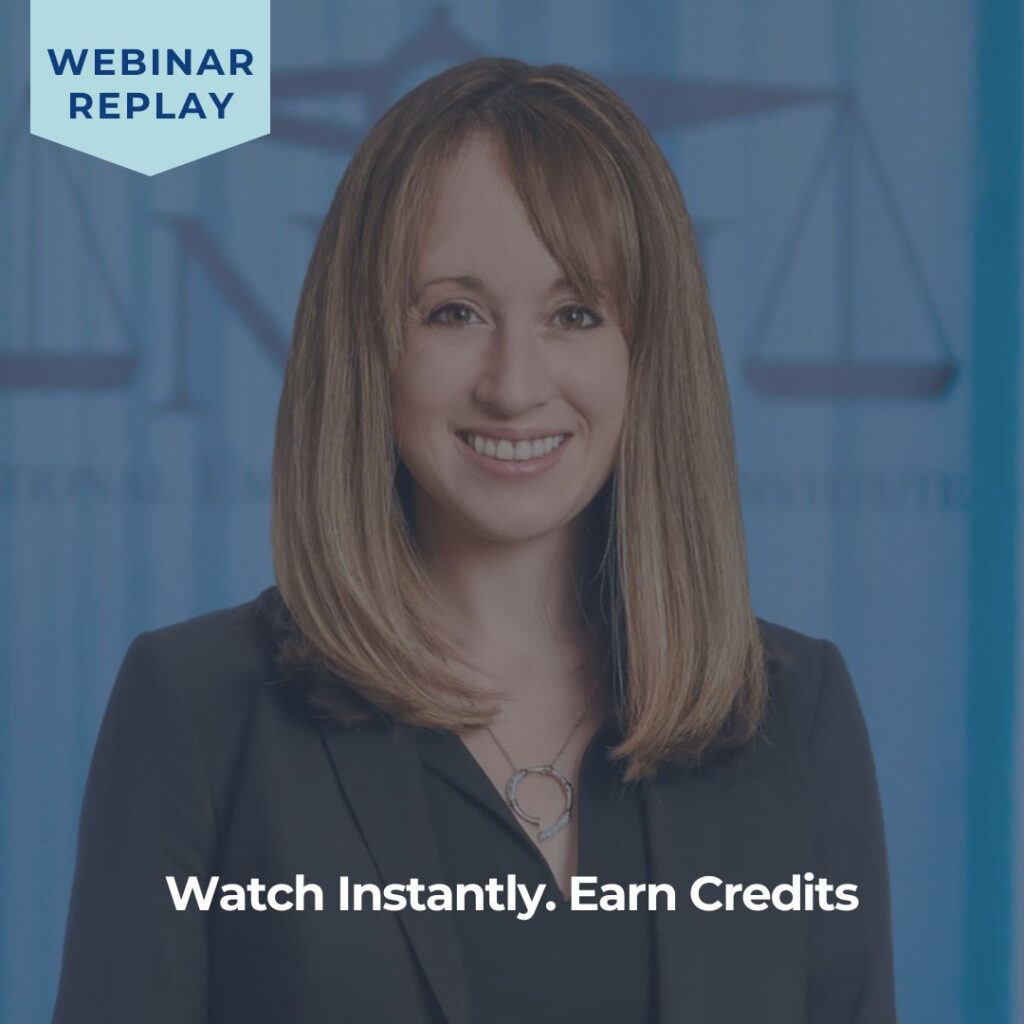 NELI employee in profile shot with the words "Webinar Replay" and "Watch Instantly, Earn Credits"